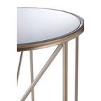 Round Mirrored Side Table with Champagne Geometric Base | Arcana