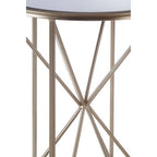 Round Mirrored Side Table with Champagne Geometric Base | Arcana