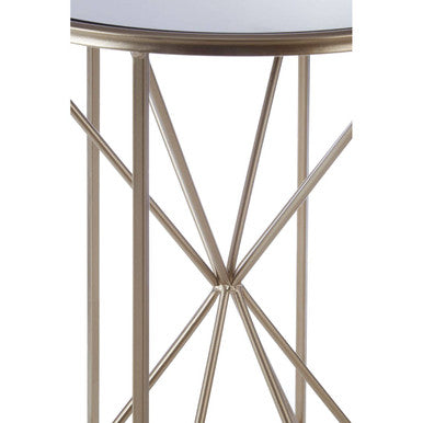 Round Mirrored Side Table with Champagne Geometric Base | Arcana