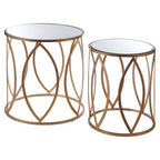 Set of 2 Gold Finish Metal Frame and Mirrored Top Side Tables | Arcana