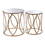 Set of 2 Gold Finish Metal Frame and Mirrored Top Side Tables | Arcana