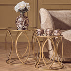 Set of 2 Gold Finish Metal Frame and Mirrored Top Side Tables | Arcana