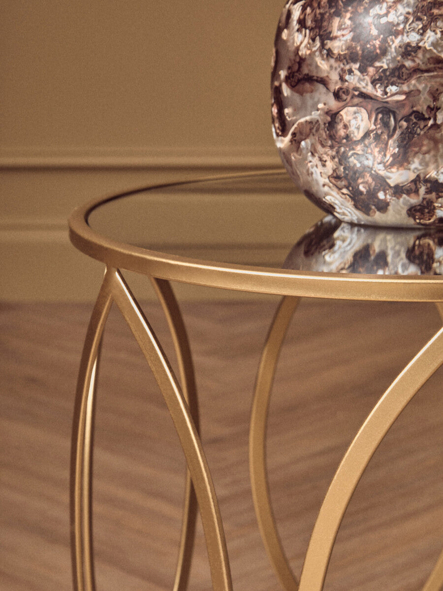 Set of 2 Gold Finish Metal Frame and Mirrored Top Side Tables | Arcana