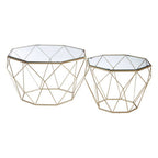 Set of 2 Gold Finish Geometric Design Side Tables with Tempered Glass Top | Arcana
