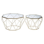Set of 2 Gold Finish Geometric Design Side Tables with Tempered Glass Top | Arcana