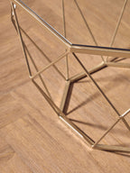 Set of 2 Gold Finish Geometric Design Side Tables with Tempered Glass Top | Arcana