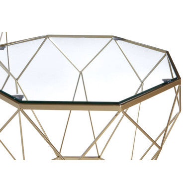 Set of 2 Gold Finish Geometric Design Side Tables with Tempered Glass Top | Arcana