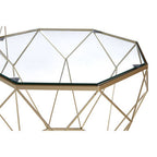 Set of 2 Gold Finish Geometric Design Side Tables with Tempered Glass Top | Arcana