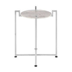 White Marble Top Side Table with Angular Chrome Metal Frame | Cibal
