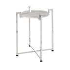 White Marble Top Side Table with Angular Chrome Metal Frame | Cibal
