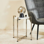 White Marble Top Side Table with Angular Chrome Metal Frame | Cibal