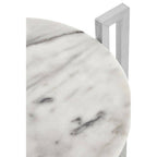 White Marble Top Side Table with Angular Chrome Metal Frame | Cibal