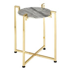 White Marble Top Side Table with Angular Gold Finish Metal Frame | Cibal