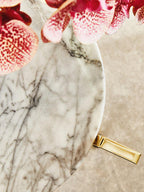 White Marble Top Side Table with Angular Gold Finish Metal Frame | Cibal