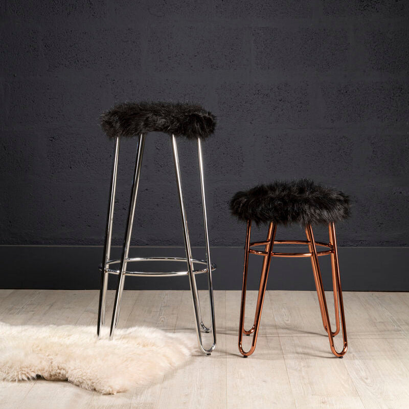 Faux Fur Rose Gold Finish Stool | District