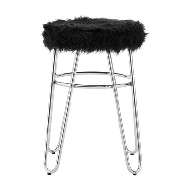 Black Faux Fur Stool | District