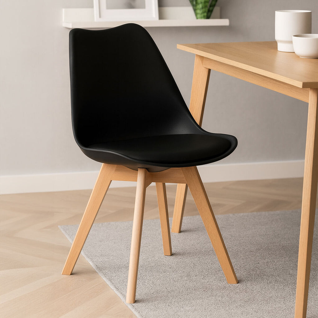 Black Chair with Cushion and Beech Wood Legs | Stockholm