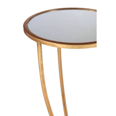Mirrored Top Side Table with Distressed Gold Finish Metal Frame | Marcia