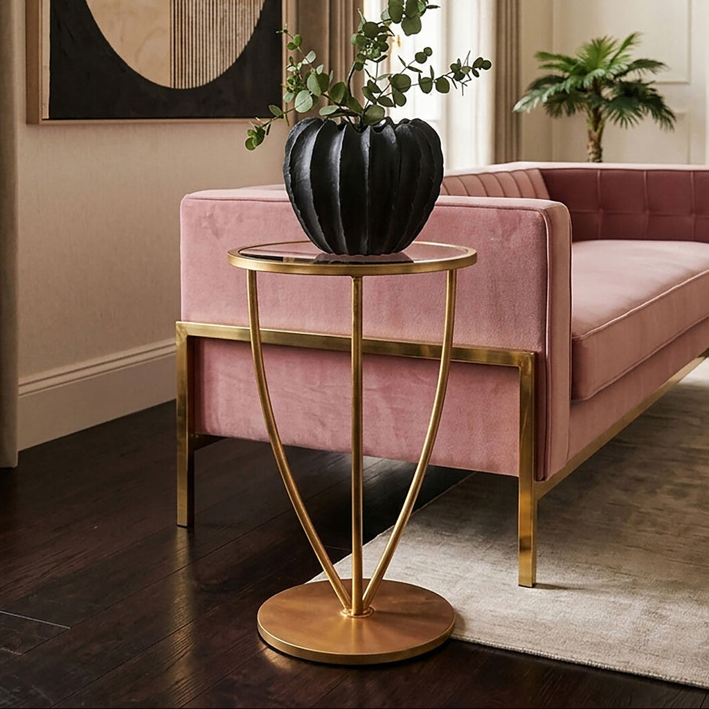 Mirrored Top Side Table with Distressed Gold Finish Metal Frame | Marcia