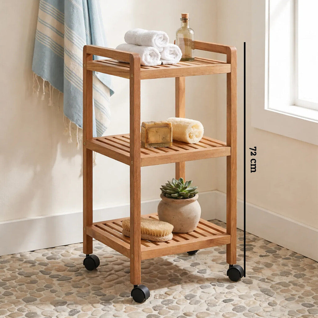 3 Tier Walnut Wood Bathroom Trolley | ARLA