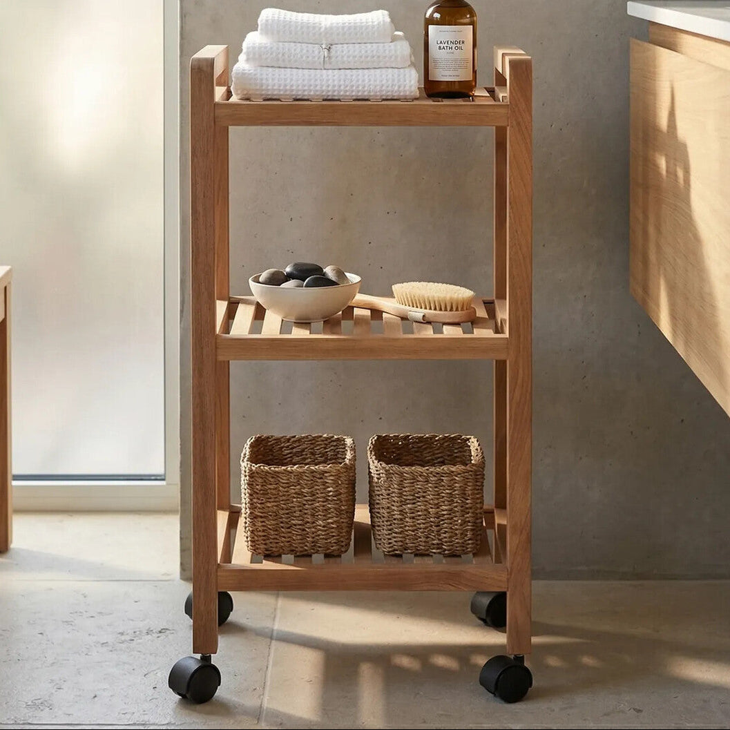 3 Tier Walnut Wood Bathroom Trolley | ARLA