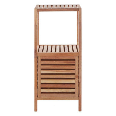 Two Tier Walnut Wood Bathroom Shelf Unit | ARLA