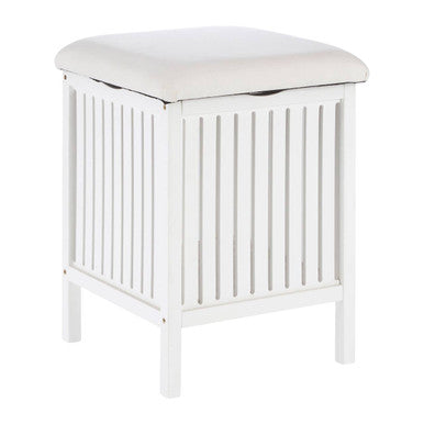 White Bathroom Storage Stool with Padded Seat | Salon