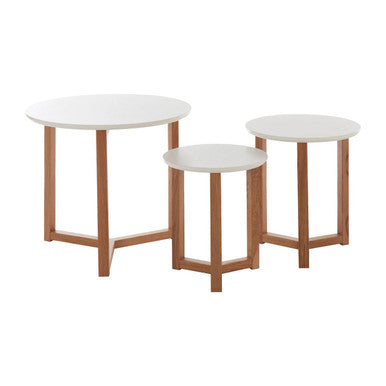 Set of 3 Natural Base Side Tables with White Tops | Nostra