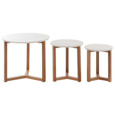 Set of 3 Natural Base Side Tables with White Tops | Nostra