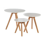 Set of 3 White MDF Top Side Tables with Natural Tapered Legs, Nostra