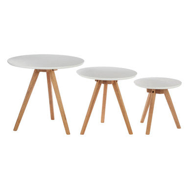 Set of 3 White MDF Top Side Tables with Natural Tapered Legs, Nostra