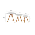 Set of 3 White MDF Top Side Tables with Natural Tapered Legs, Nostra