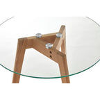 Set of 2 Clear Glass Top Side Tables with Oak Wood Base | Nostra