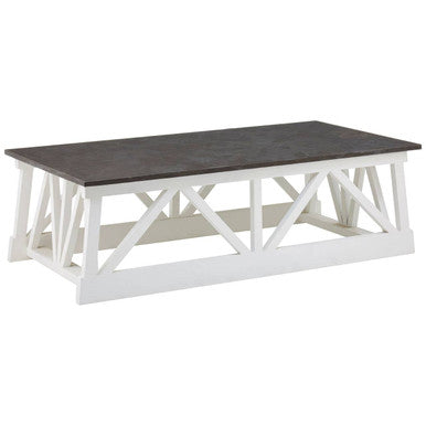 Stone Top Rectangular Coffee Table with White Alder Wood Base | Monas