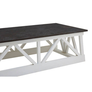 Stone Top Rectangular Coffee Table with White Alder Wood Base | Monas