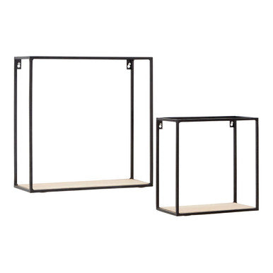Brixton Set of 2 Wood and Metal Cuboid Wall Shelf - Nest UK