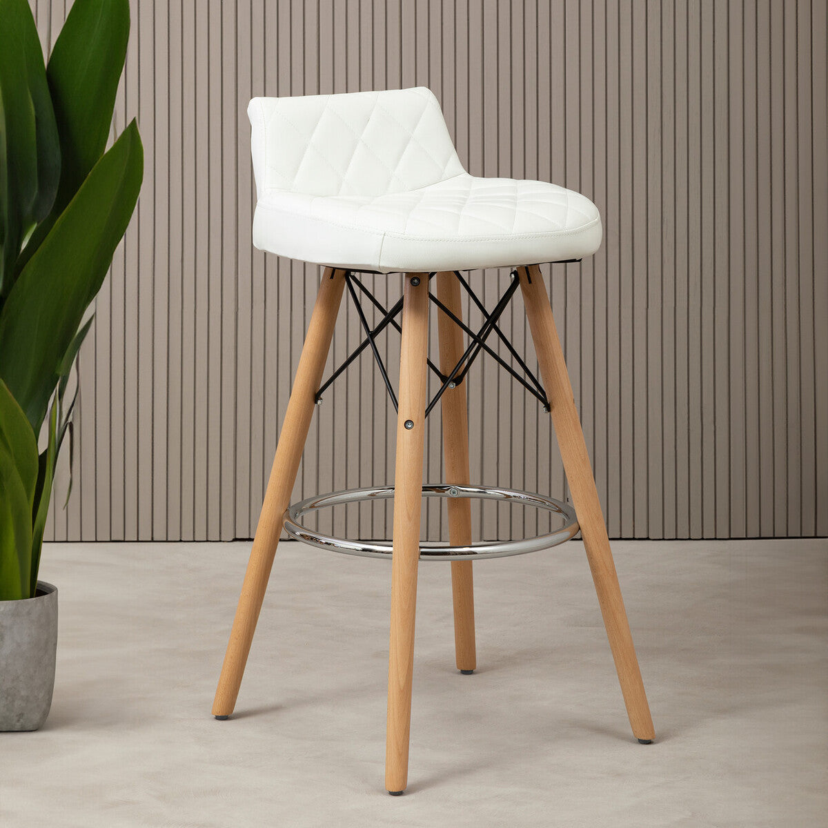 White Leather Effect Seat Bar Stool | Stockholm