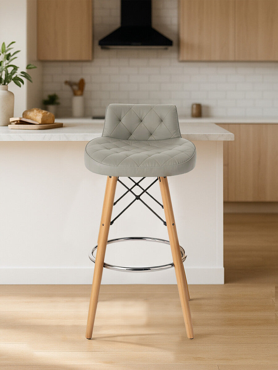 Grey Leather Effect Seat Bar Stool | Stockholm
