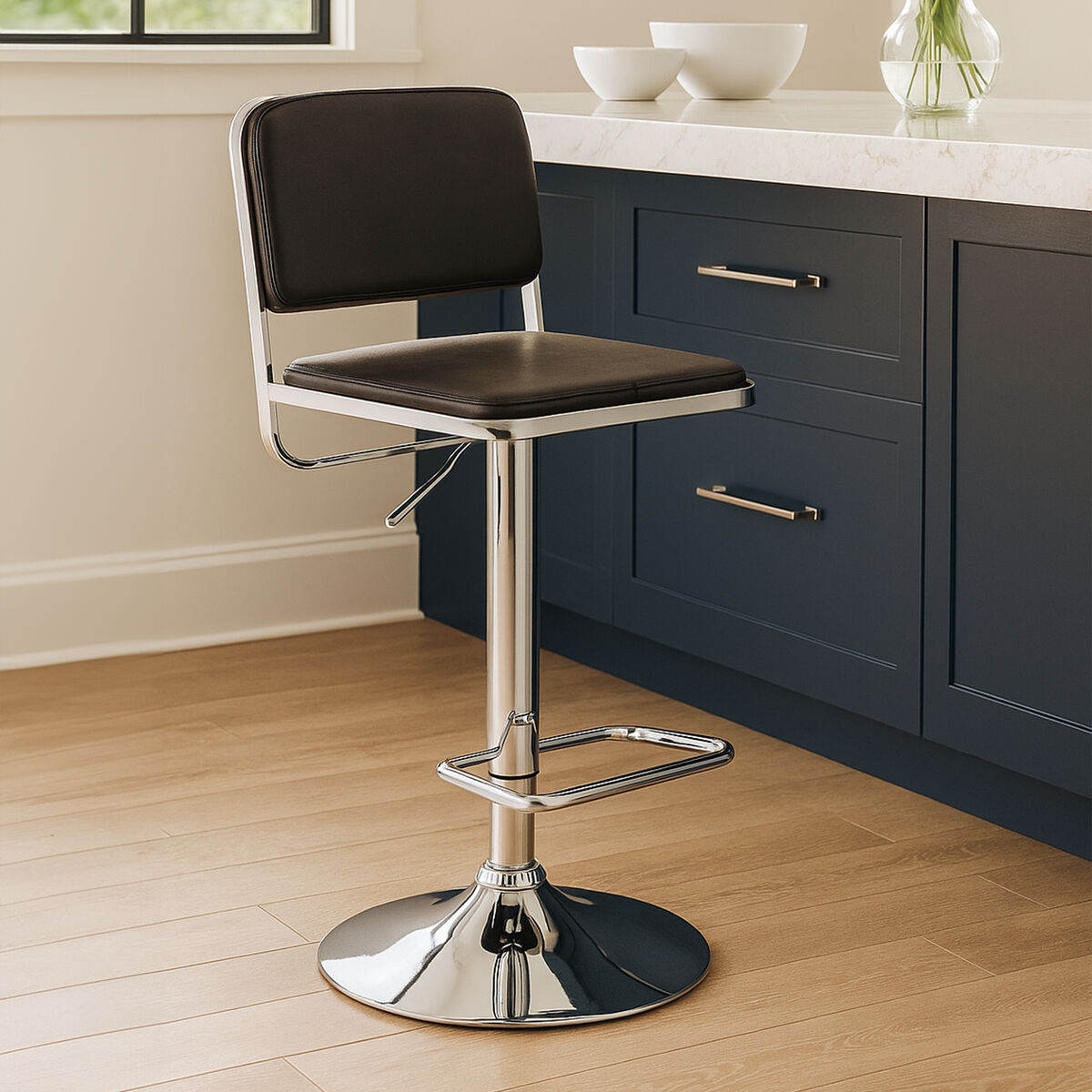 Black Seat and Chrome Base Bar Stool | Stockholm
