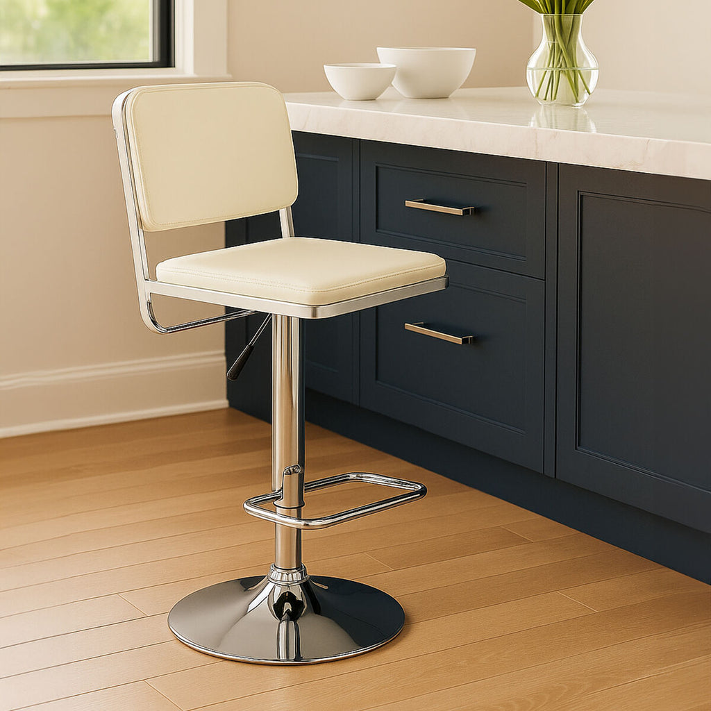 White Seat and Chrome Base Bar Stool | Stockholm