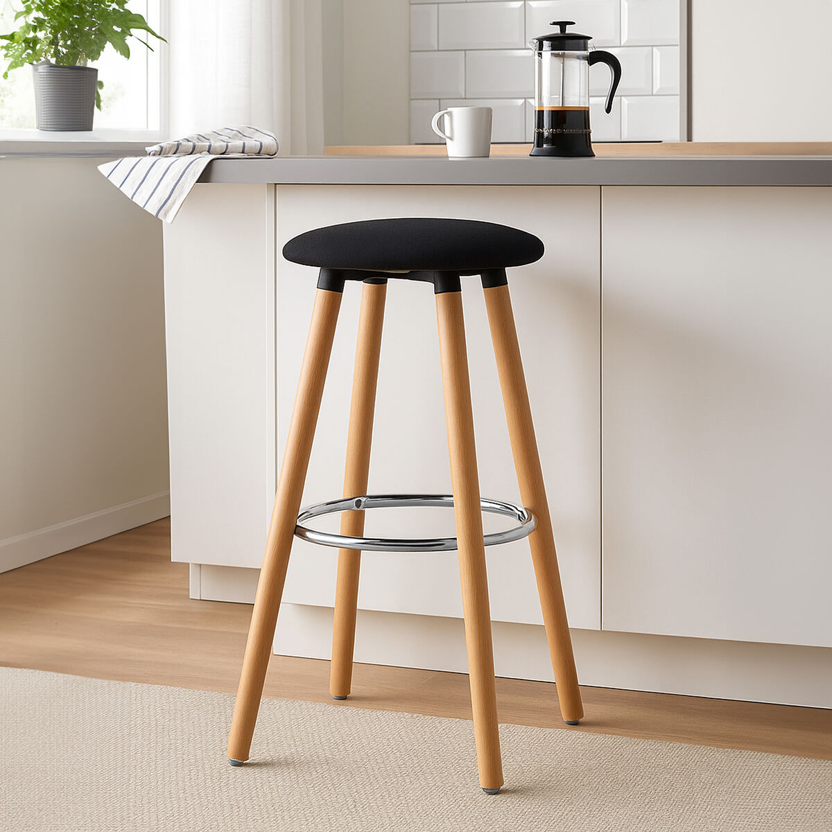 Stockholm Black Round Bar Stool - Nest UK