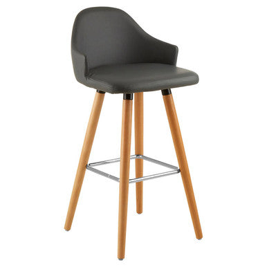 Grey Faux Leather Bar Stool with Beechwood Legs | Stockholm