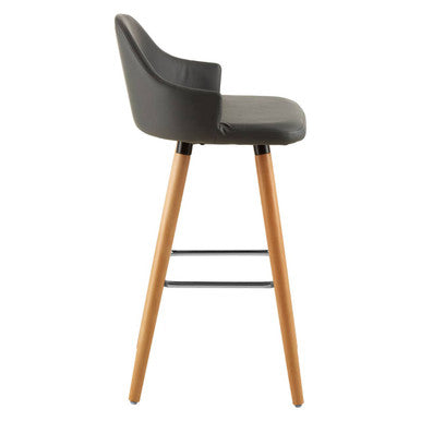 Grey Faux Leather Bar Stool with Beechwood Legs | Stockholm