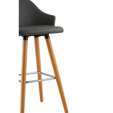 Grey Faux Leather Bar Stool with Beechwood Legs | Stockholm