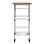 Silver and Natural 3 Tier Kitchen Trolley with Rubber Wood Top | Frankfurt