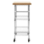 Silver and Natural 3 Tier Kitchen Trolley with Rubber Wood Top | Frankfurt