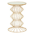Mirrored Glass Top Side Table with Gold Finish Concertina Wireframe Metal Base | Yaxi