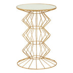 Mirrored Glass Top Side Table with Gold Finish Concertina Wireframe Metal Base | Yaxi