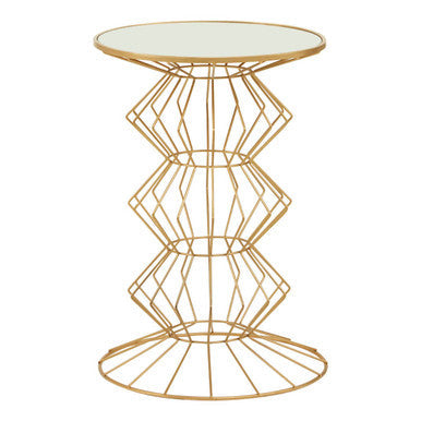Mirrored Glass Top Side Table with Gold Finish Concertina Wireframe Metal Base | Yaxi