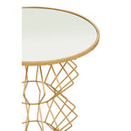 Mirrored Glass Top Side Table with Gold Finish Concertina Wireframe Metal Base | Yaxi